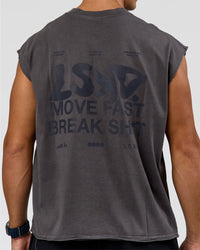 Man wearing Move Fast Heavyweight Boxed Tank - Dark Storm Washed | Model:Jaiden | Size:M