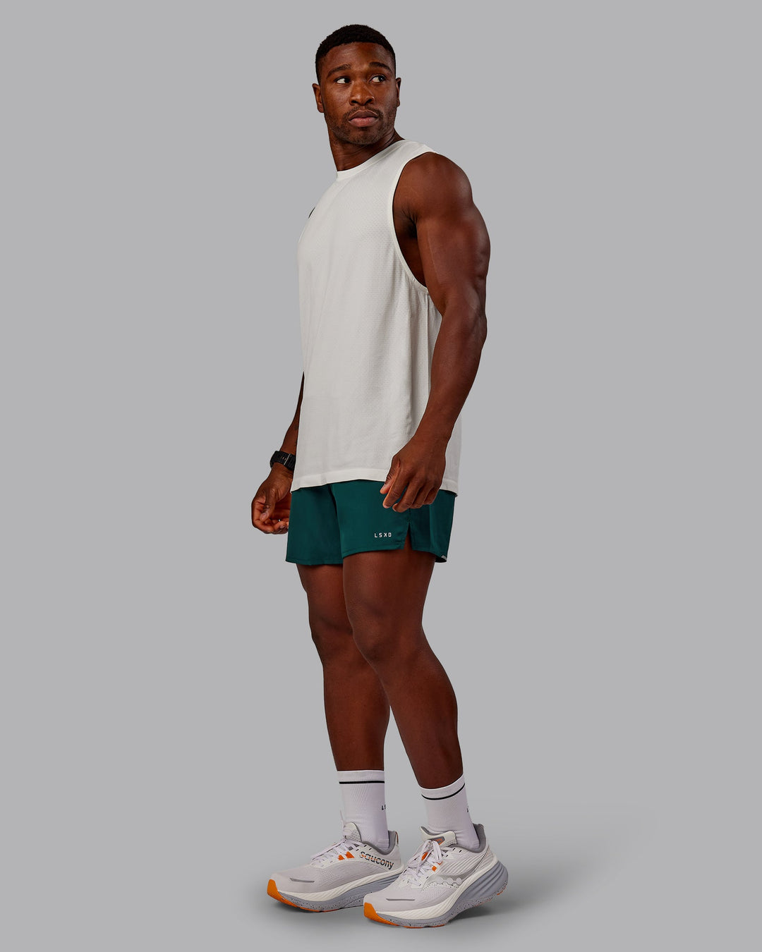 Man wearing Pace Lined Performance Short  5&quot; in Dark Moss | Size:M