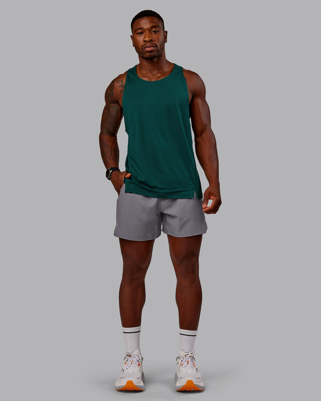 Man wearing Pace Lined Performance Short  5&quot; in Storm Front | Size:M