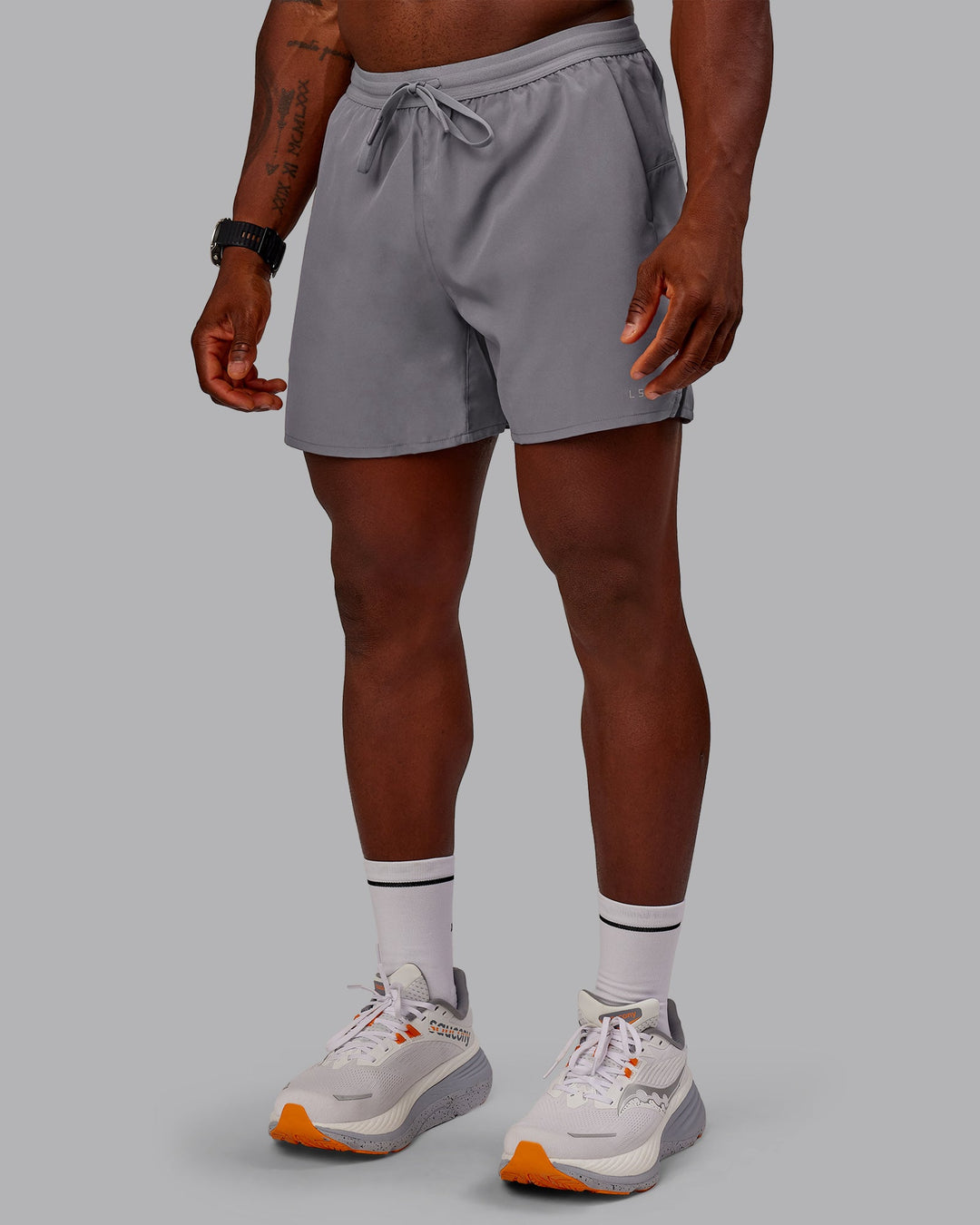 Man wearing Pace Lined Performance Short  5&quot; in Storm Front | Size:M