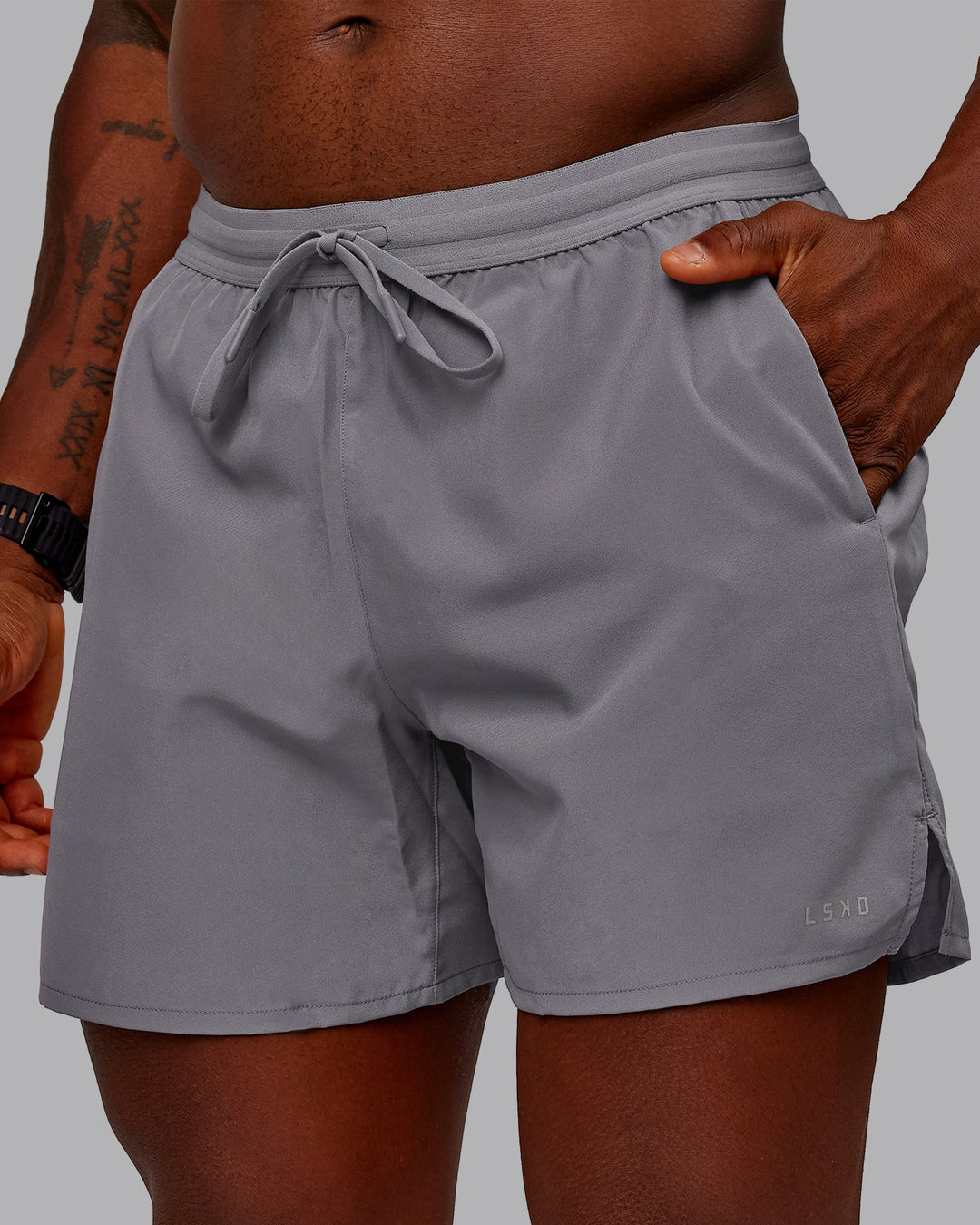 Man wearing Pace Lined Performance Short  5&quot; in Storm Front | Size:M