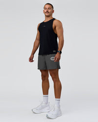 Man wearing Pace 5" Lined Running Short - Dark Storm-Alloy | Model:Jaiden | Size:M
