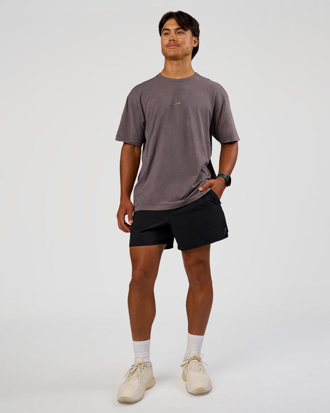 Man wearing Power Oversized Tee - Duskstone Washed | Model:George | Size:M