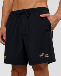 Man wearing Pride Rep 7" Training Shorts - Black - Black | Model:Albert | Size:M