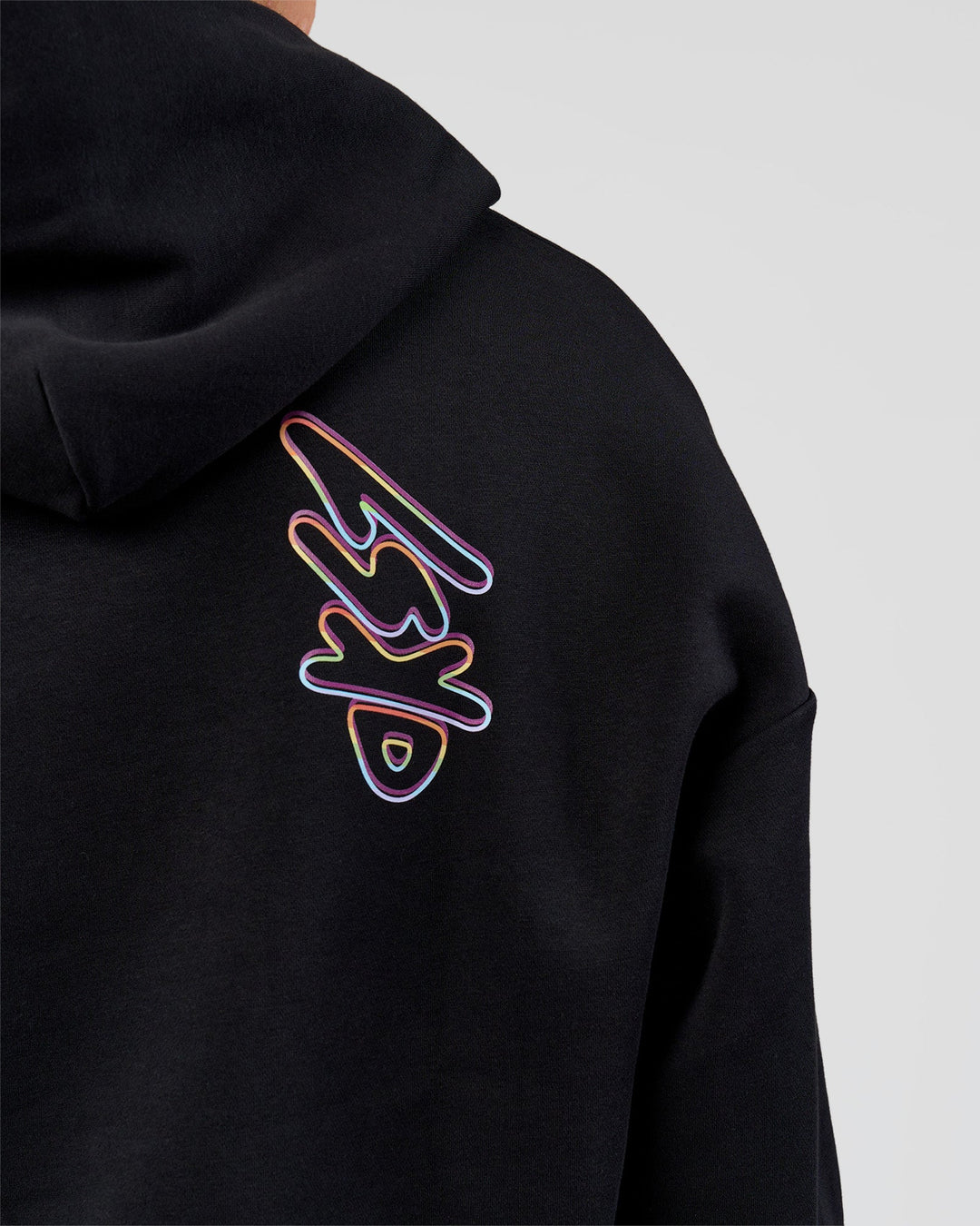 Man wearing Pride Sticker Boxy Hoodie - Black | Model:Albert | Size:M