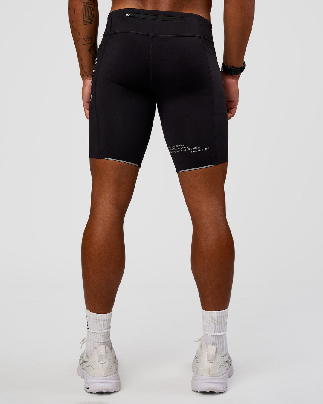 Man wearing Race Day 8" Short Tight - Black-Alloy | Model:Malebo | Size:M