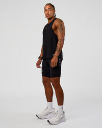 Man wearing Race Day 8" Short Tight - Black-Alloy | Model:Malebo | Size:M