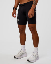 Man wearing Race Day 8" Short Tight - Black-Alloy | Model:Malebo | Size:M