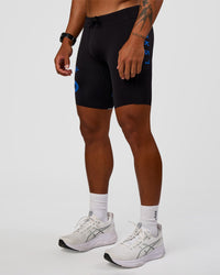 Man wearing Race Day 8" Short Tight - Black-Palace Blue | Model:Malebo | Size:M