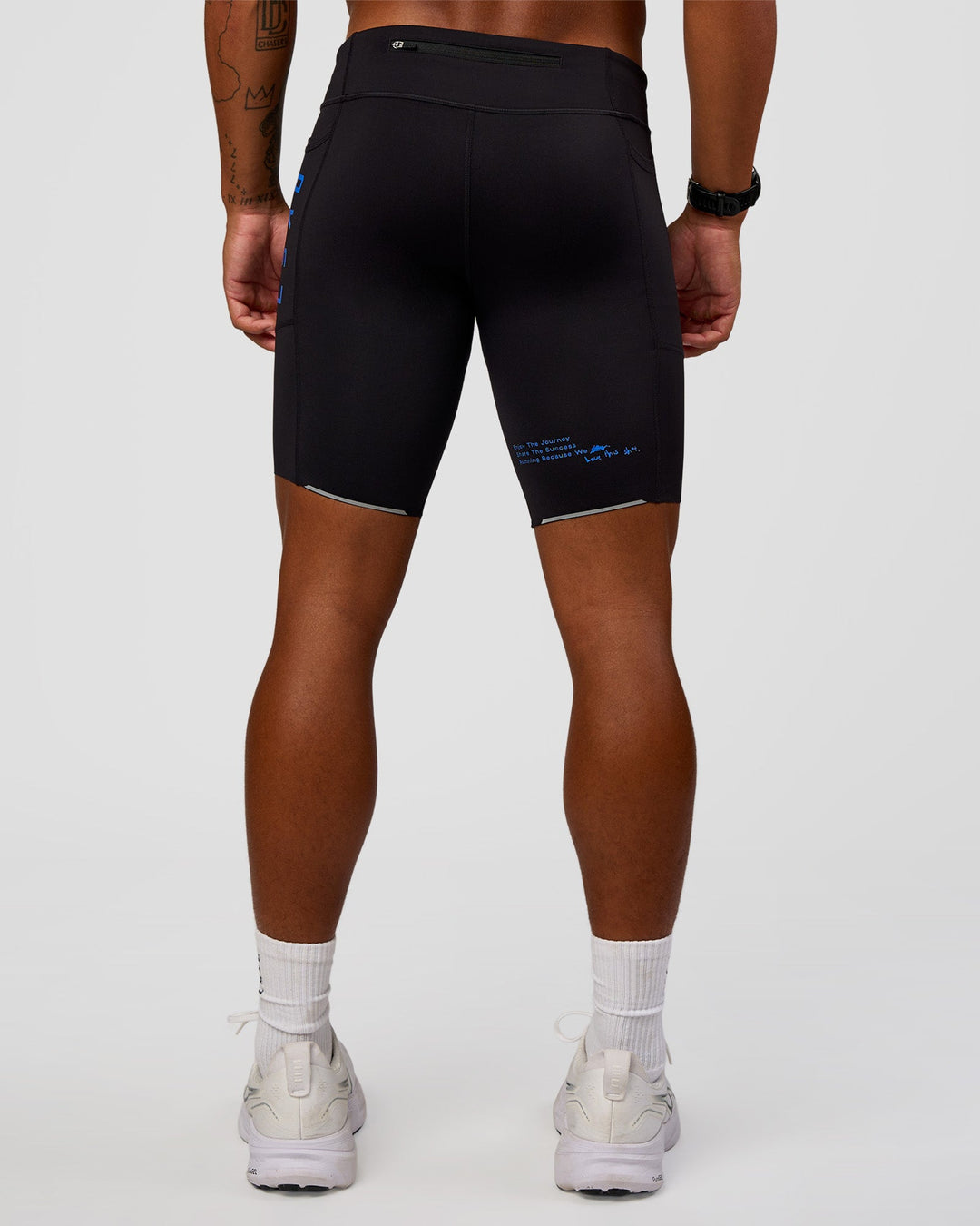 Man wearing Race Day 8" Short Tight - Black-Palace Blue | Model:Malebo | Size:M