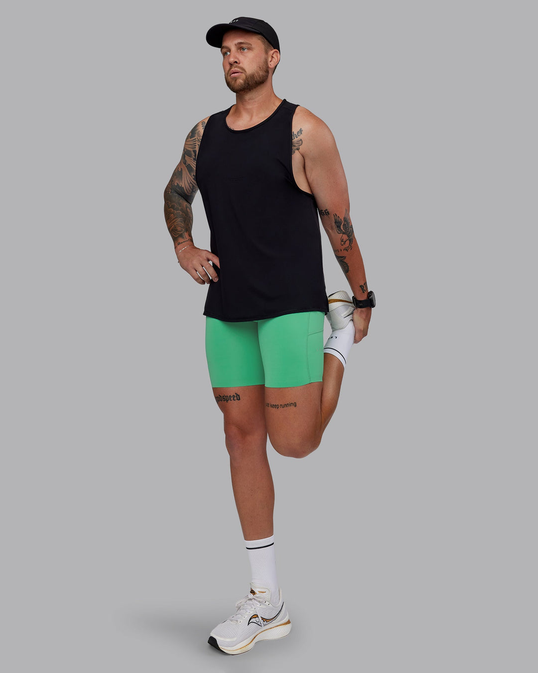 Man wearing Race Day Short Tight 8&quot; in Mystic Green | Size:M