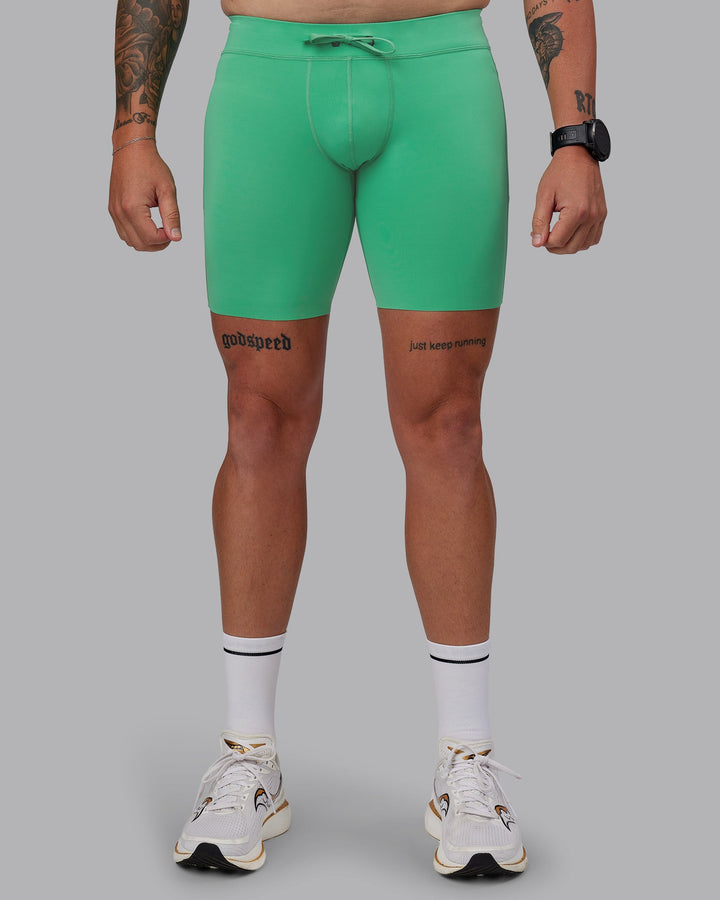 Man wearing Race Day Short Tight 8&quot; in Mystic Green | Size:M
