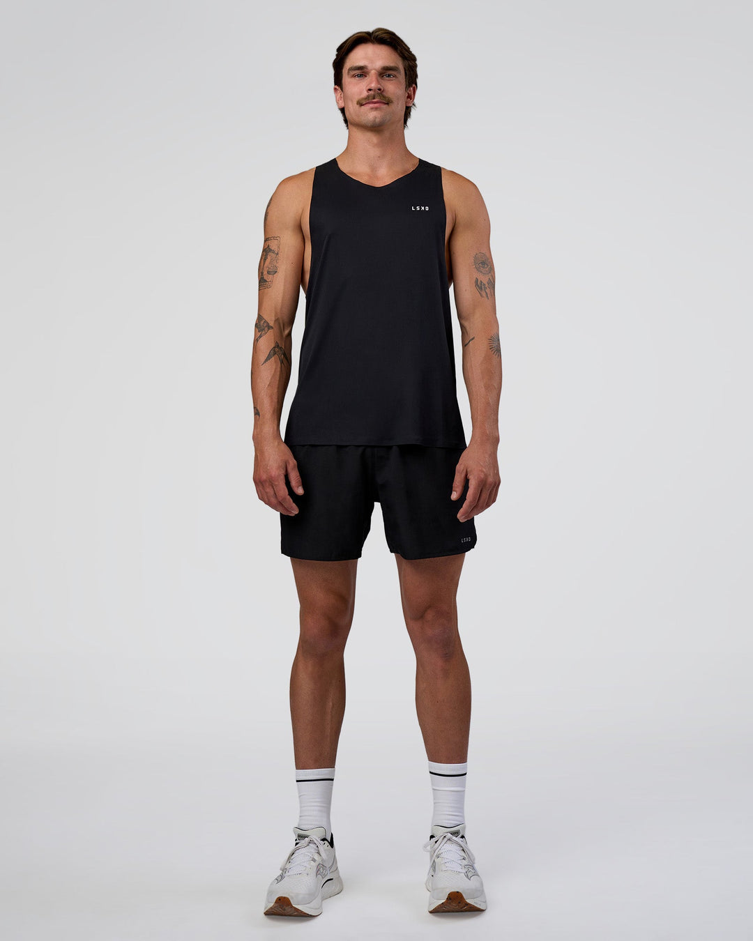 Man wearing Race Day Tank - Black-White | Model:Konnor | Size:M