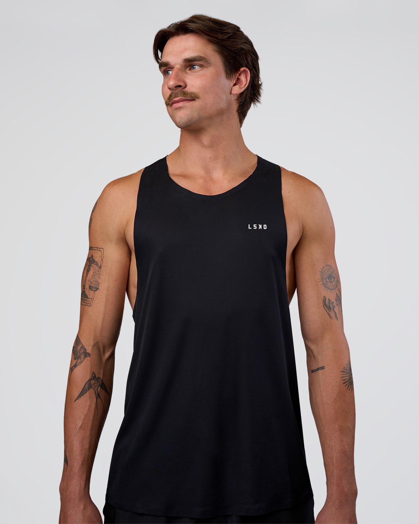 Man wearing Race Day Tank - Black-White | Model:Konnor | Size:M