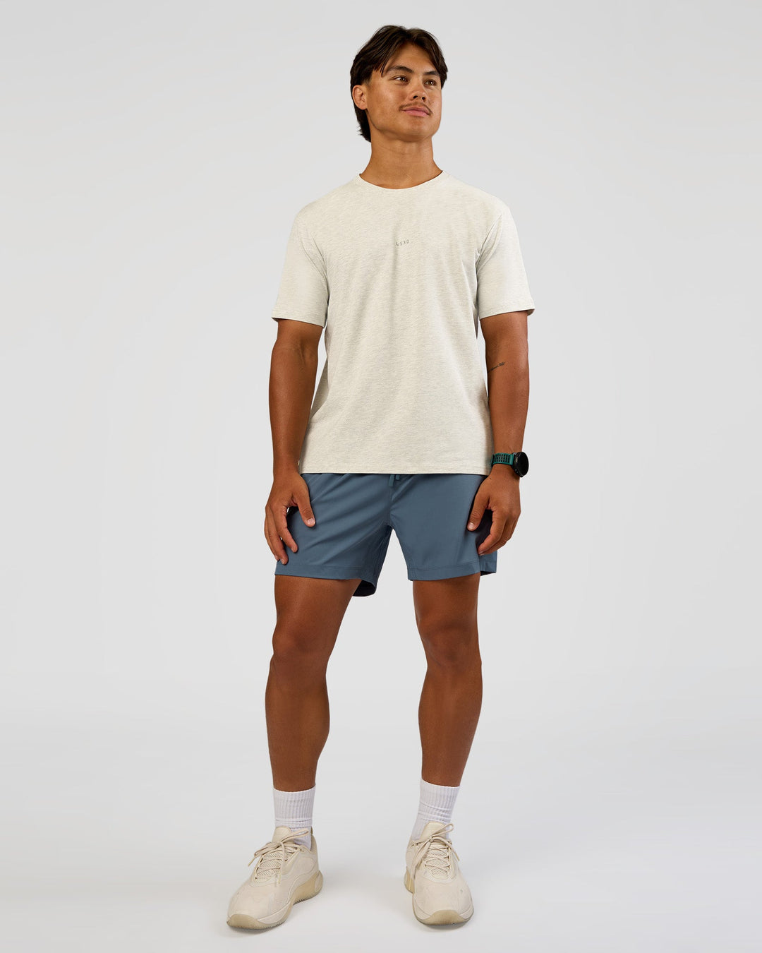 Man wearing Rep 5" Performance Short - Blue Mirage | Model:George | Size:M