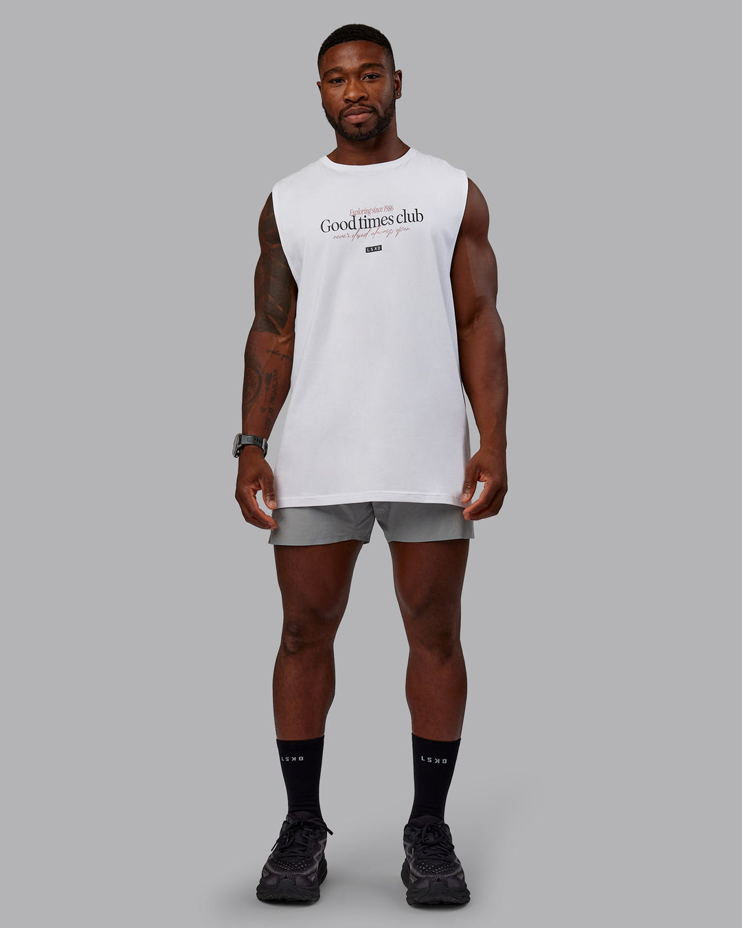 Man wearing Rover FLXCotton Tank - White-Black