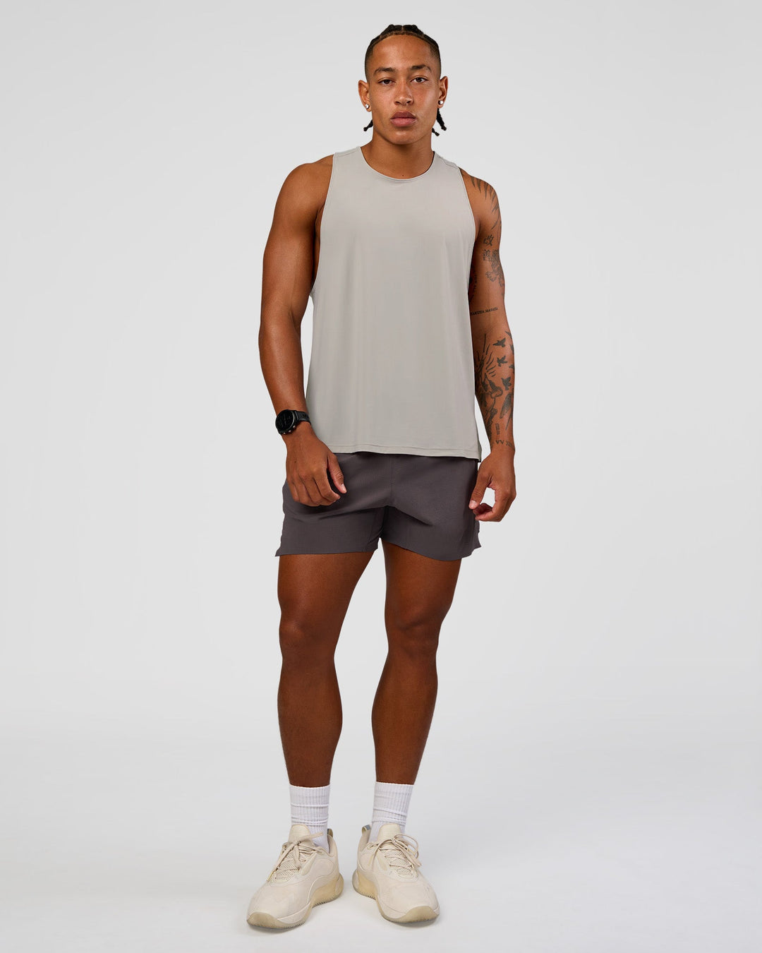 Man wearing UltraAir 5" Lined Performance Short - Duskstone | Model:Malebo | Size:M
