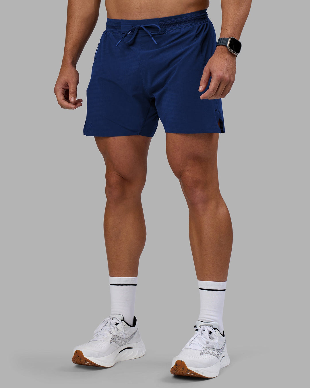 Man wearing UltraAir 5&quot; Lined Performance Short - Midnight Blue | Model:Jaiden | Size:M