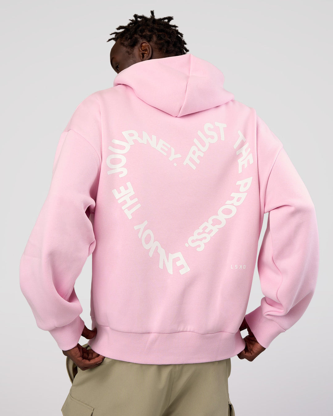 Man wearing Unisex Love The Process Oversize Hoodie - Marshmallow-White | Model:Okello | Size:M