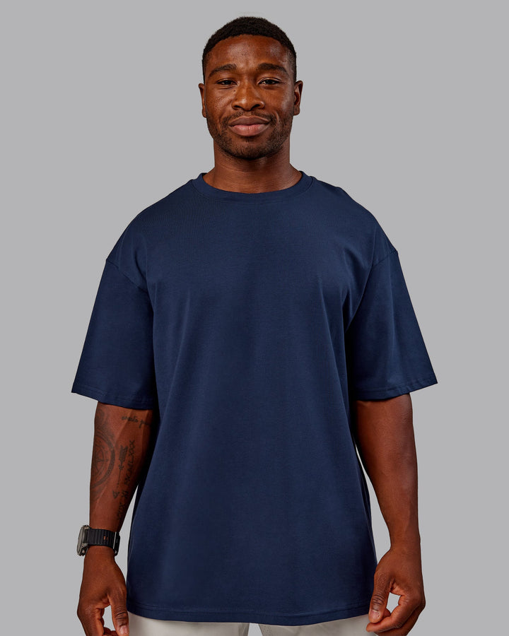 Man wearing Variation FLXCotton Oversized Tee in Future Navy-Light Navy | Size:M
