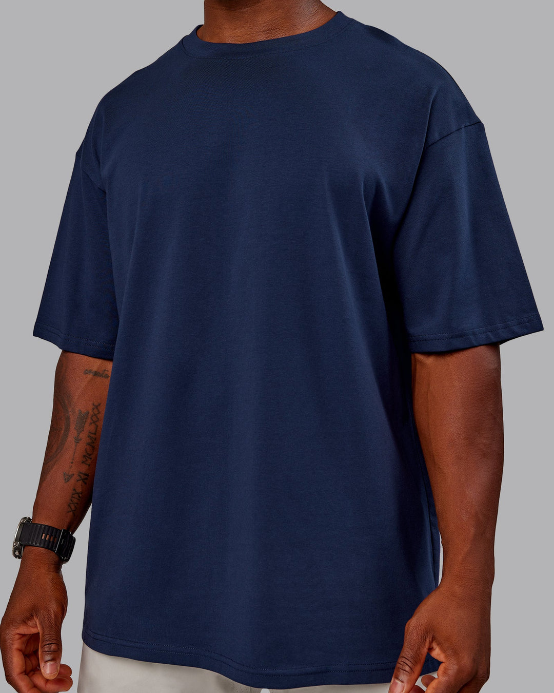 Man wearing Variation FLXCotton Oversized Tee in Future Navy-Light Navy | Size:M