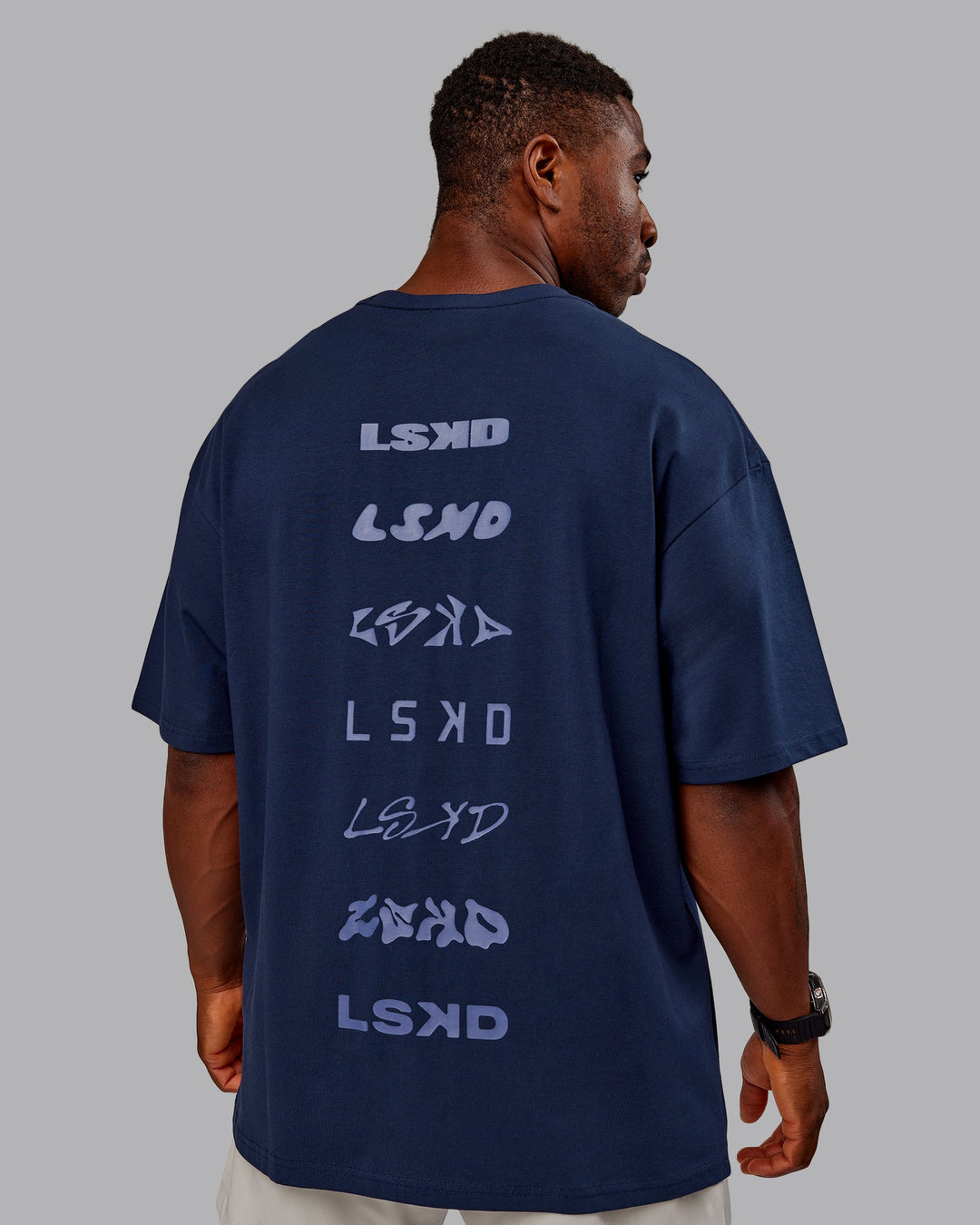 Man wearing Variation FLXCotton Oversized Tee in Future Navy-Light Navy | Size:M