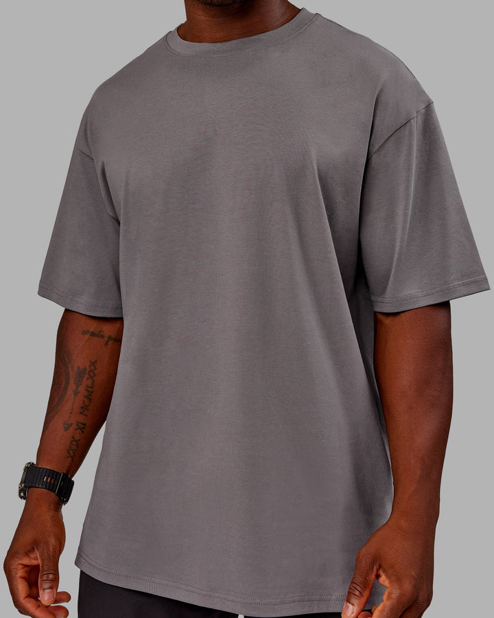 Man wearing Variation FLXCotton Oversized Tee in Storm Front-Pale Banana | Size:M
