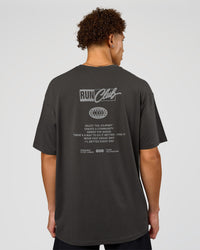 Man wearing Values Run Club FLXCotton Tee - Dark Storm-Alloy | Model:Leandro | Size:M