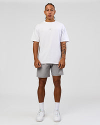 Man wearing Woman wearing Run Like The Wind FLXCotton Oversized Tee - White-Future Navy | Model:Malebo | Size:M
