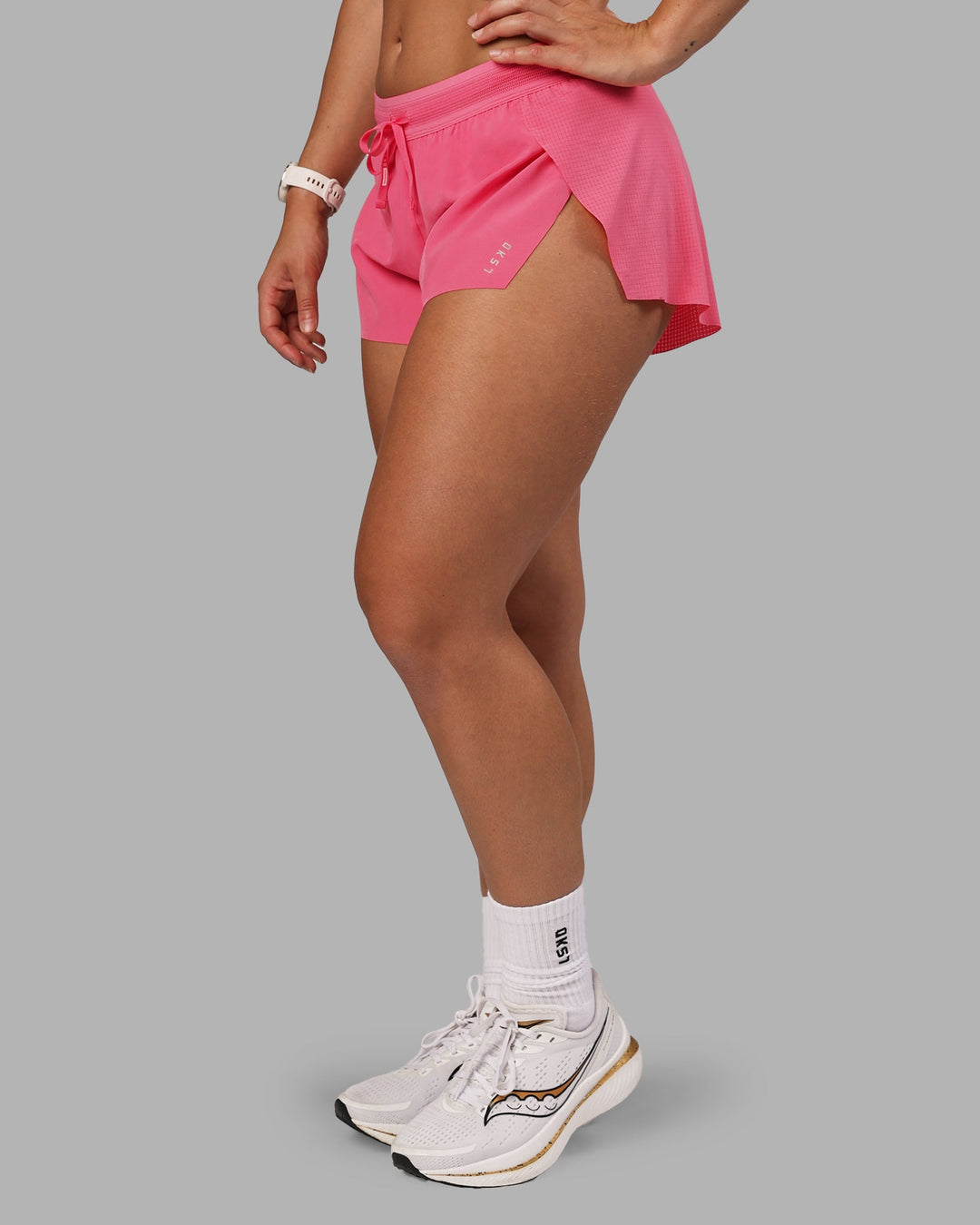 Woman wearing Accelerate 3&quot; Run Shorts - Pink Lemonade