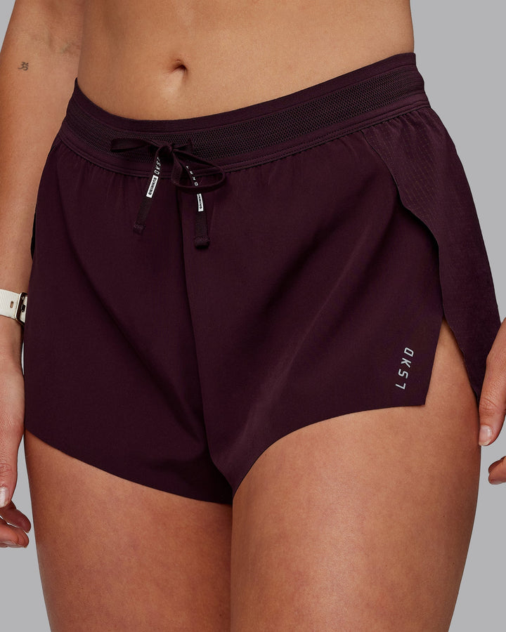 Woman wearing Accelerate 3&quot; Run Shorts - Mulberry
