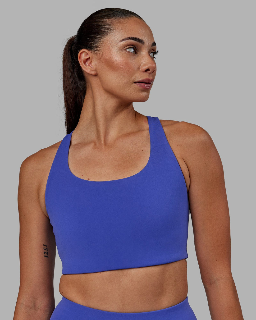 Woman wearing Ace Long Line Bra - Power Cobalt