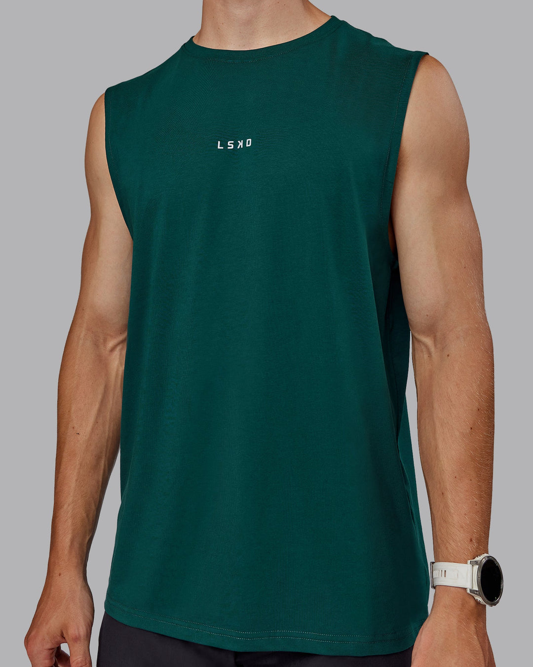 Man wearing Base FLXCotton Tank - Dark Moss