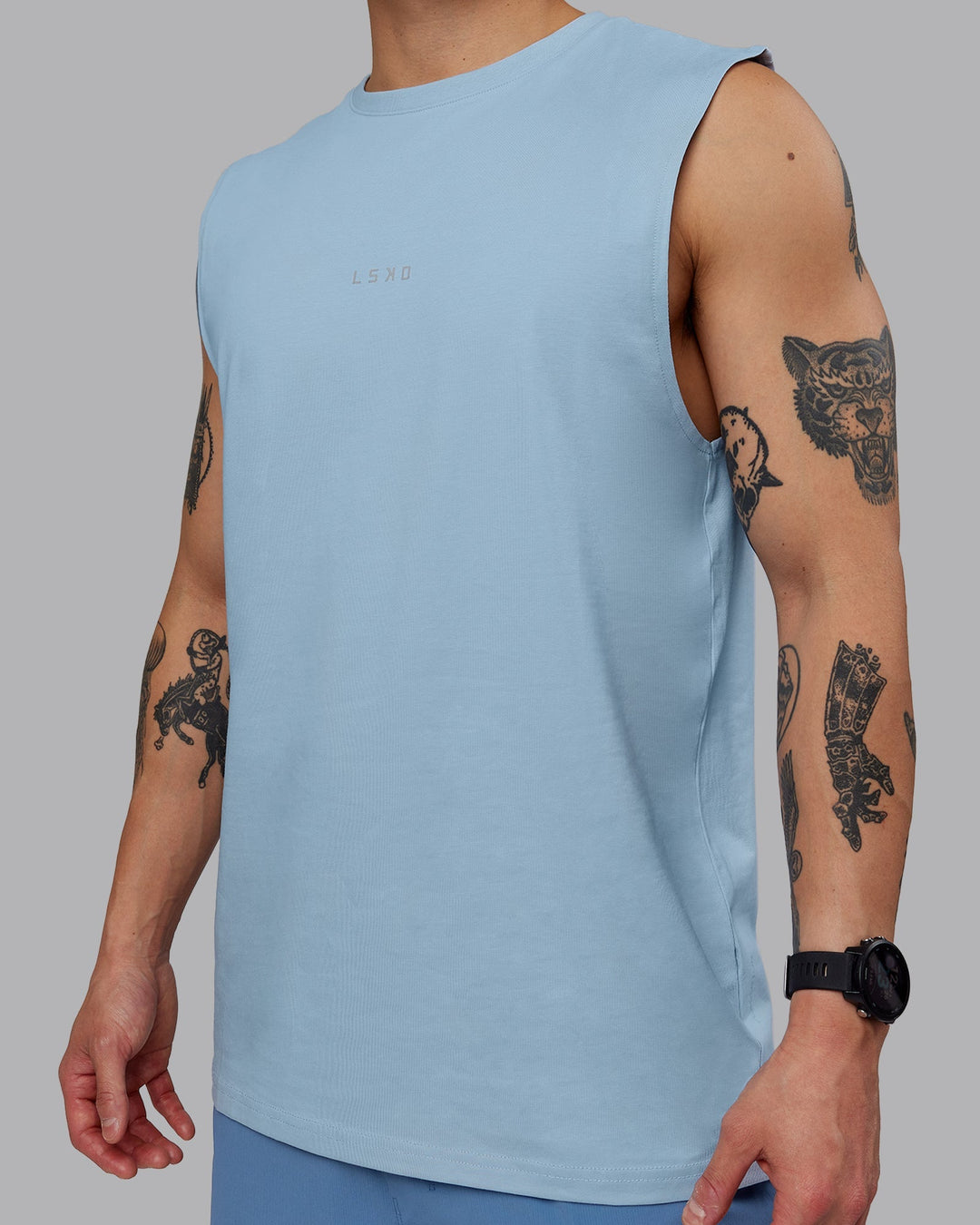 Man wearing Base FLXCotton Tank - Ice Blue