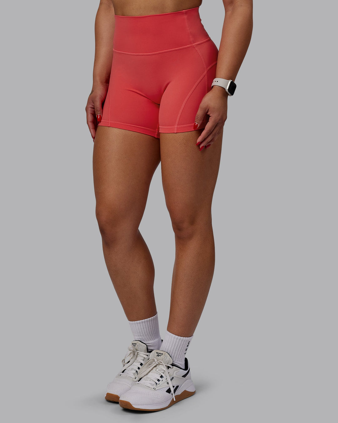 Woman wearing Bend X-Length Shorts - Cayenne