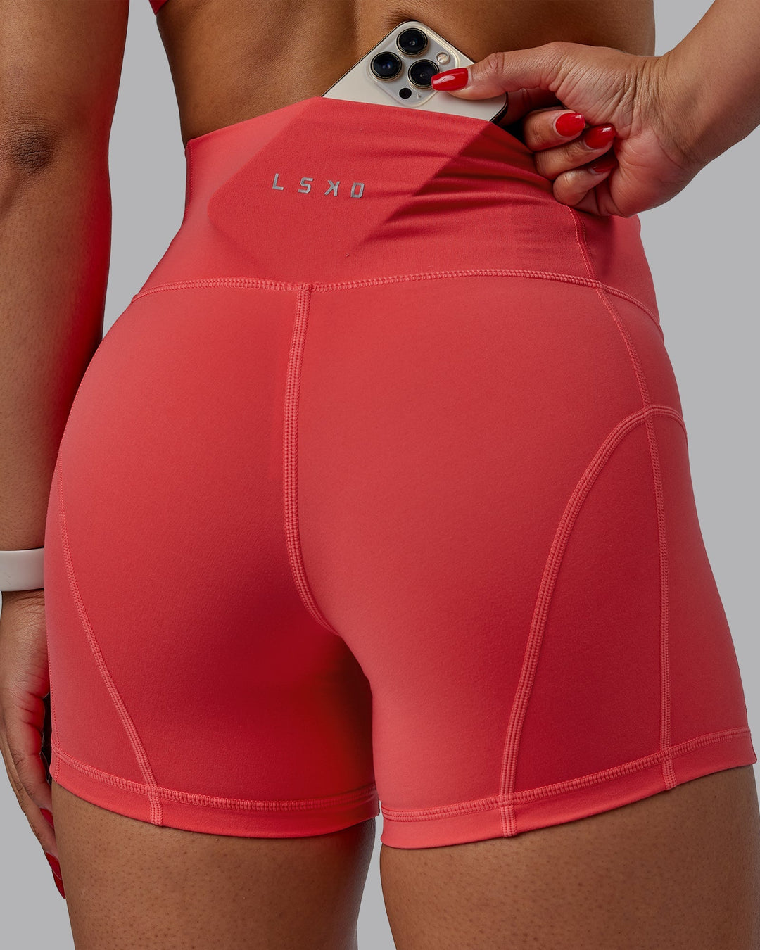 Woman wearing Bend X-Length Shorts - Cayenne