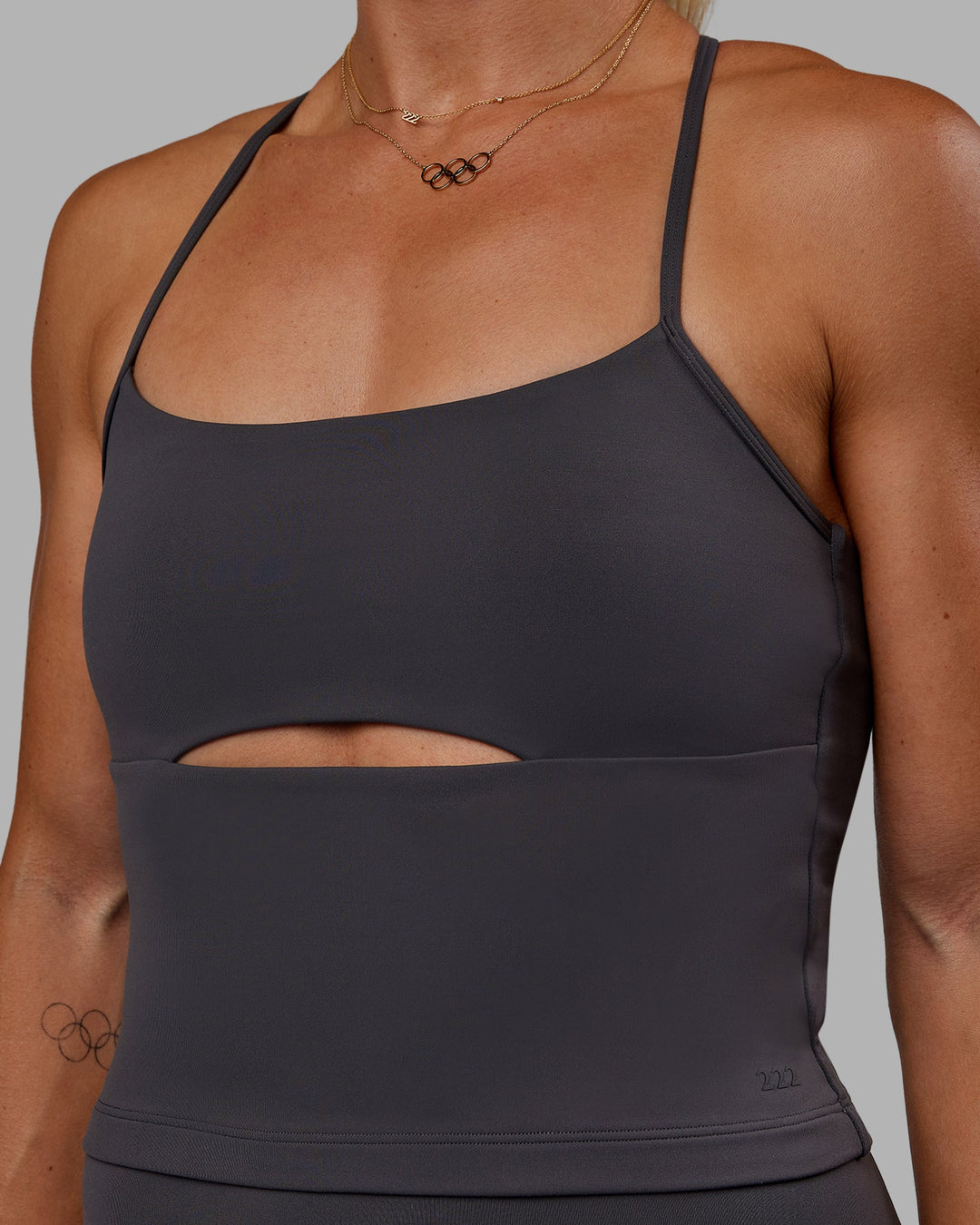 Woman wearing Bree Masters Form Shelf Bra Tank - Stormy