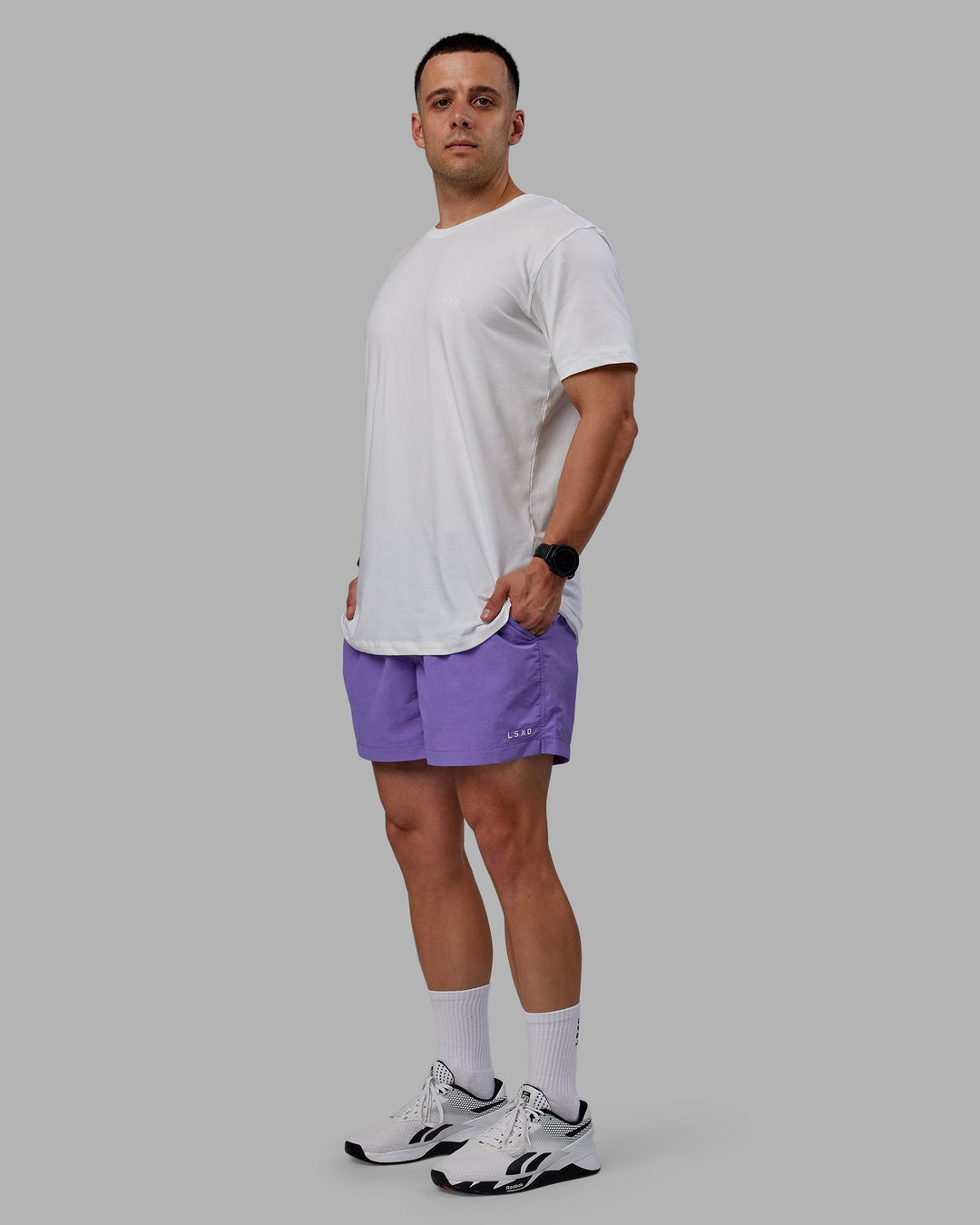 Man wearing Classic 5&quot; Shorts - Dahlia Purple