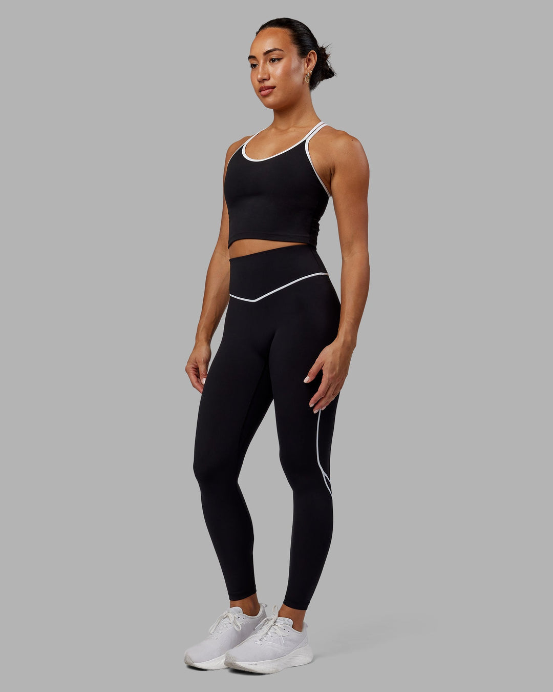 Woman wearing Contrast Active Tank With Shelf Bra - Black-White