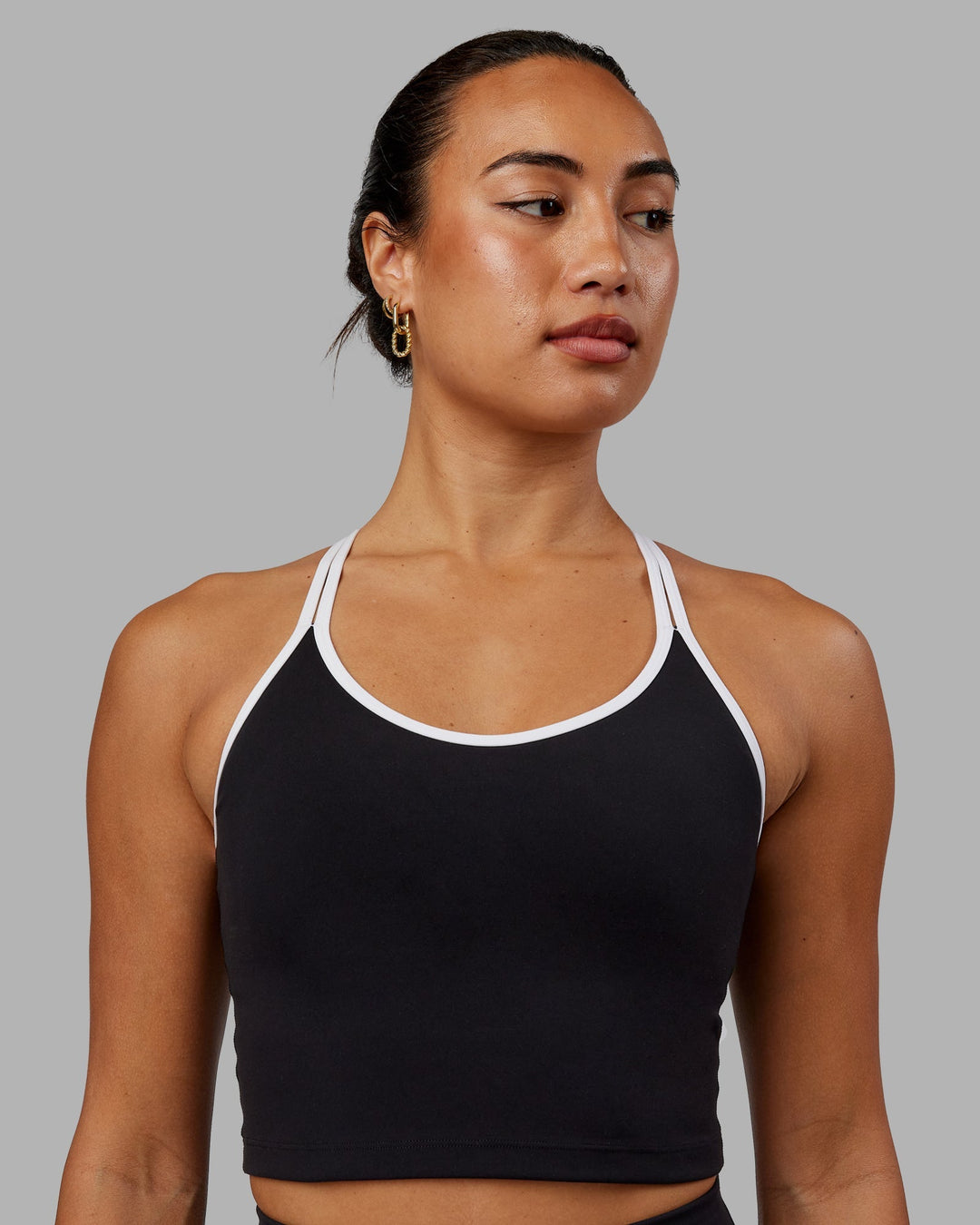 Woman wearing Contrast Active Tank With Shelf Bra - Black-White