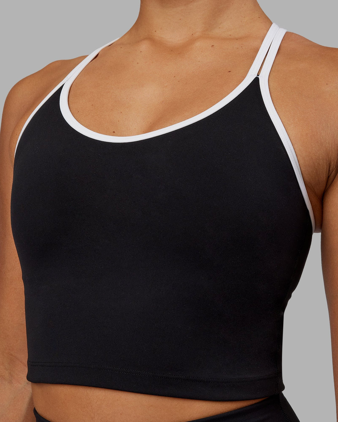 Woman wearing Contrast Active Tank With Shelf Bra - Black-White