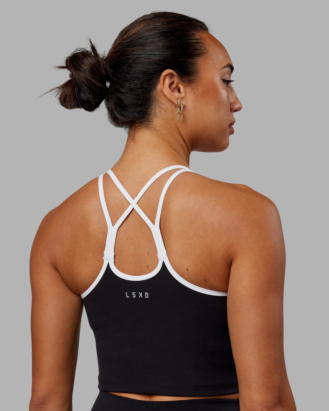 Woman wearing Contrast Active Tank With Shelf Bra - Black-White