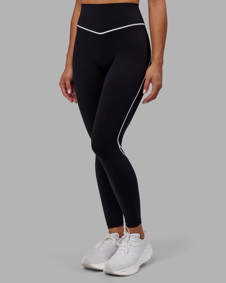 Woman wearing Contrast Full Length Leggings - Black-White