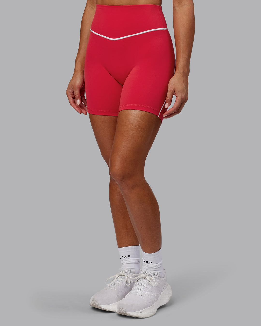 Woman wearing Contrast Mid-Length Shorts - Scarlet-White