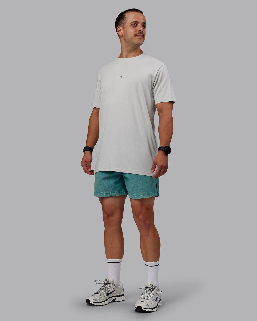 Man wearing Washed Daily 5&quot; Shorts - Sage Brush