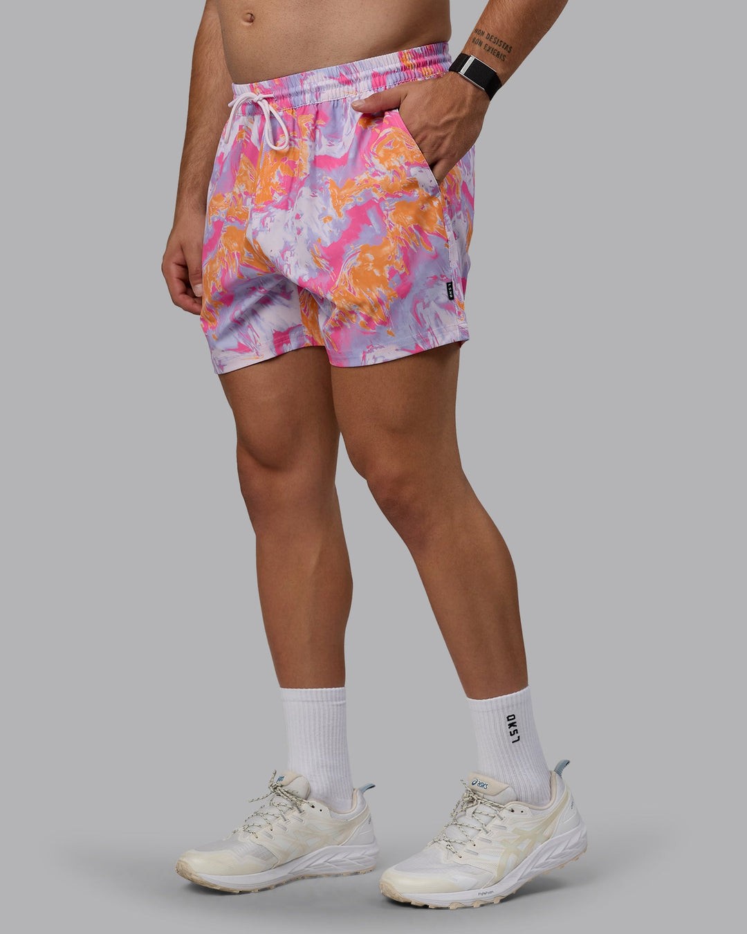 Man wearing Daily 5&quot; Swim Shorts - React Pink-Orange