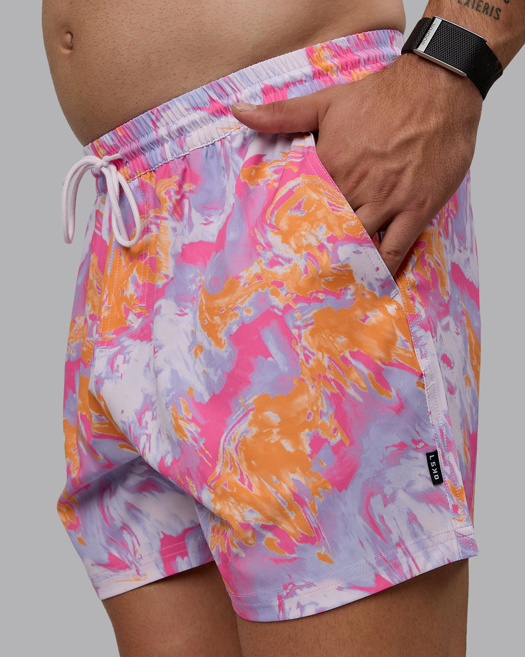 Man wearing Daily 5&quot; Swim Shorts - React Pink-Orange