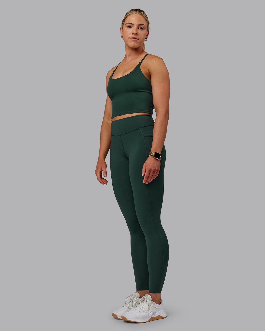 Woman wearing Elite Full Length Leggings - Vital Green