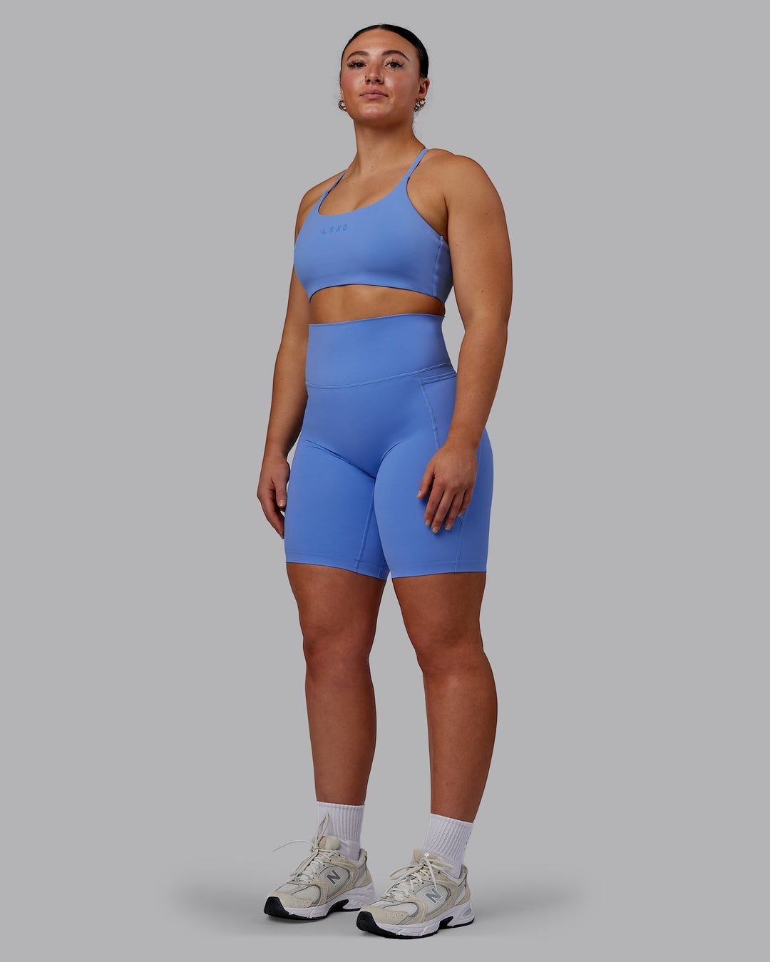 Woman wearing Elixir Bike Shorts With Pockets - Ultramarine