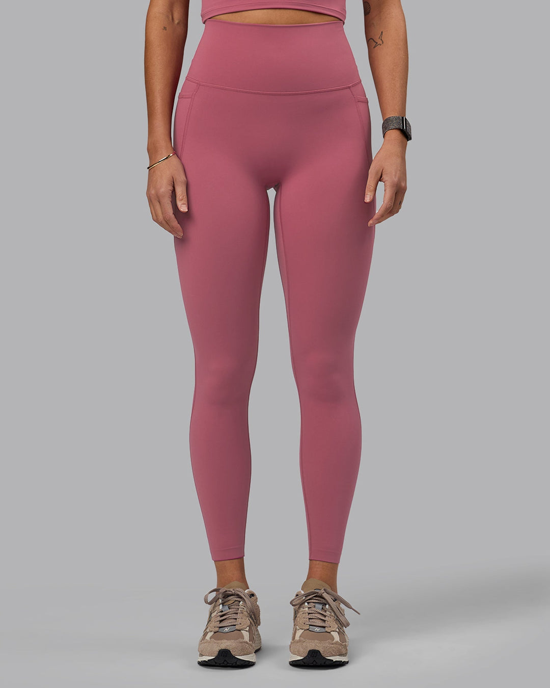 Woman wearing Elixir Full Length Leggings With Pockets - Mauve Haze